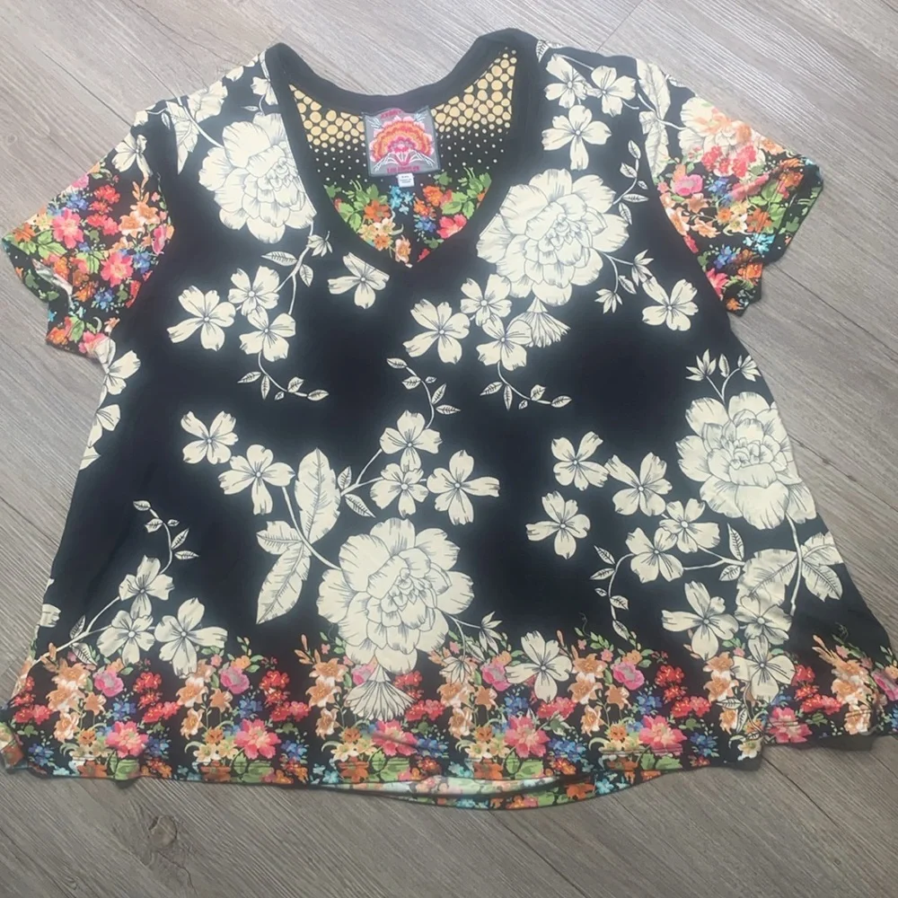 Johnny Was Redland Favorite Bamboo Stretch Knit Floral Print V-Neck Teeshirt XXL - Picture 5 of 12